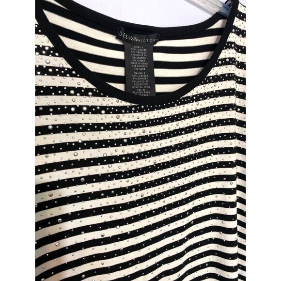 Design History Black & White Striped Tunic Sparkly Beaded Women's Size Large NWT - Picture 2 of 10